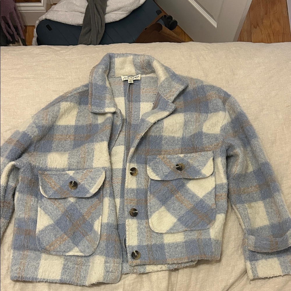She + Sky Blue and Cream Plaid Jacket
